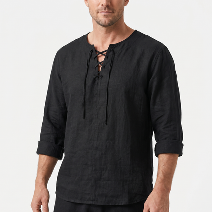 Evander | Linen Lace-Up Long Sleeve Summer Shirt