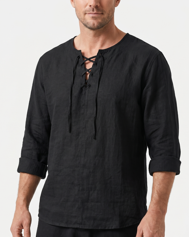 Evander | Linen Lace-Up Long Sleeve Summer Shirt