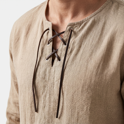 Evander | Linen Lace-Up Long Sleeve Summer Shirt