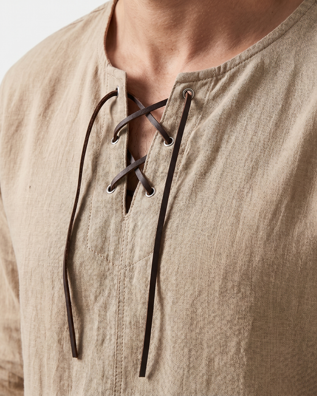 Evander | Linen Lace-Up Long Sleeve Summer Shirt