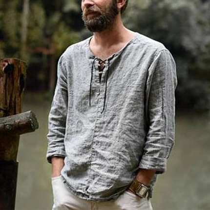 Evander | Linen Lace-Up Long Sleeve Summer Shirt