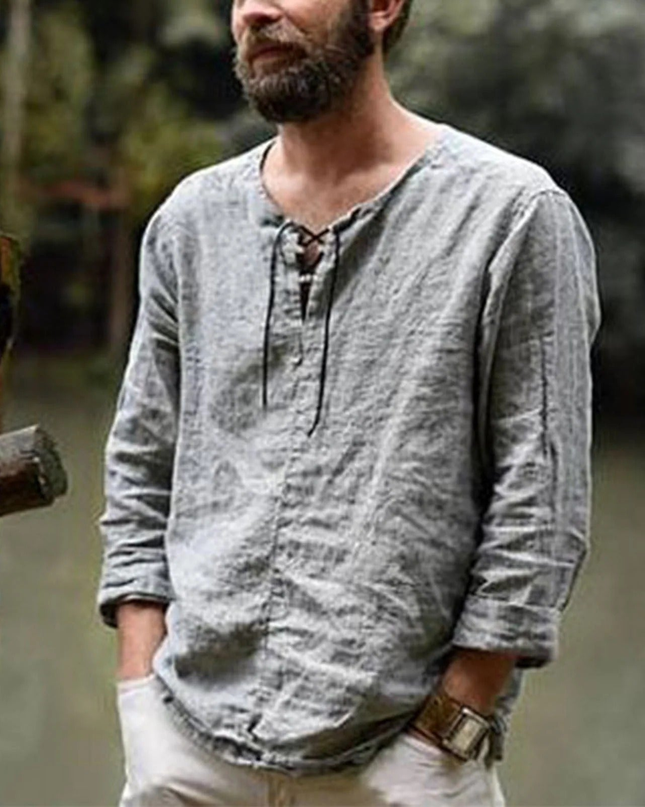 Evander | Linen Lace-Up Long Sleeve Summer Shirt