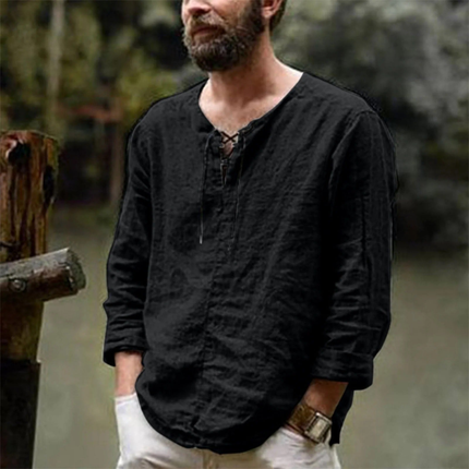 Evander | Linen Lace-Up Long Sleeve Summer Shirt