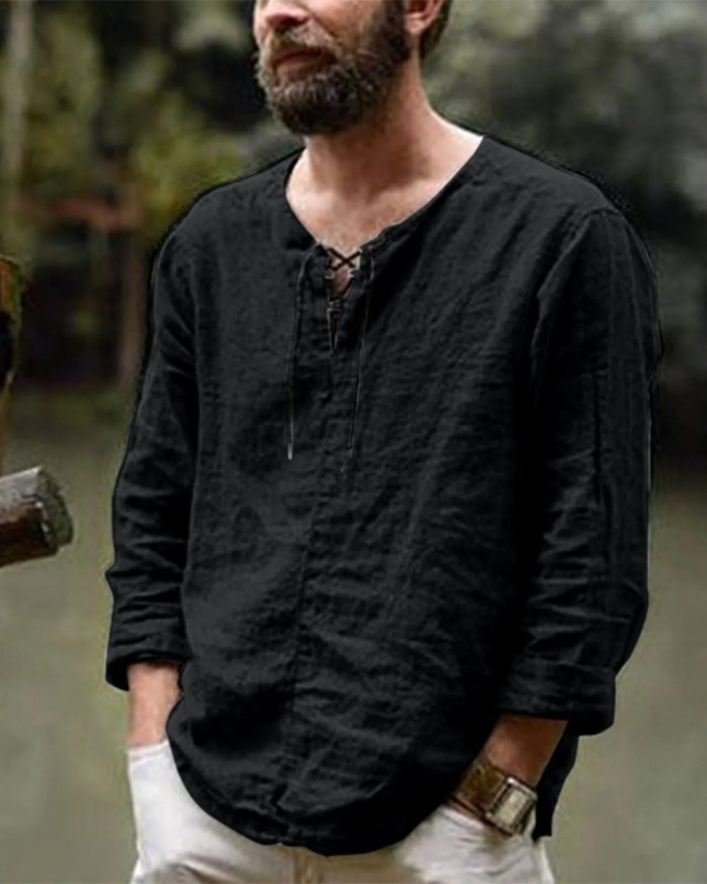 Evander | Linen Lace-Up Long Sleeve Summer Shirt