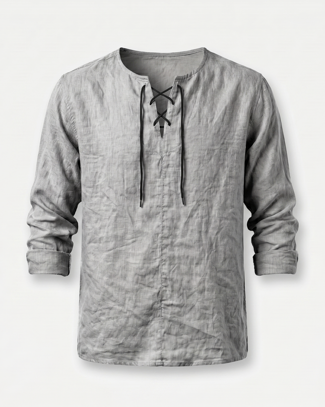 Evander | Linen Lace-Up Long Sleeve Summer Shirt