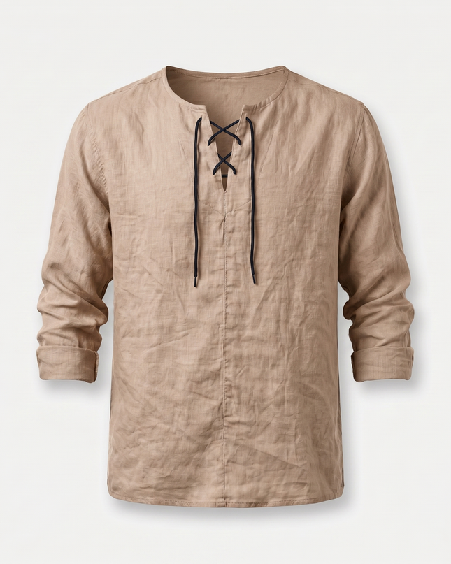 Evander | Linen Lace-Up Long Sleeve Summer Shirt