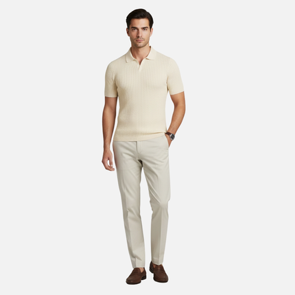 Felix | Slim Fit Ribbed Knit V-Neck Polo Shirt