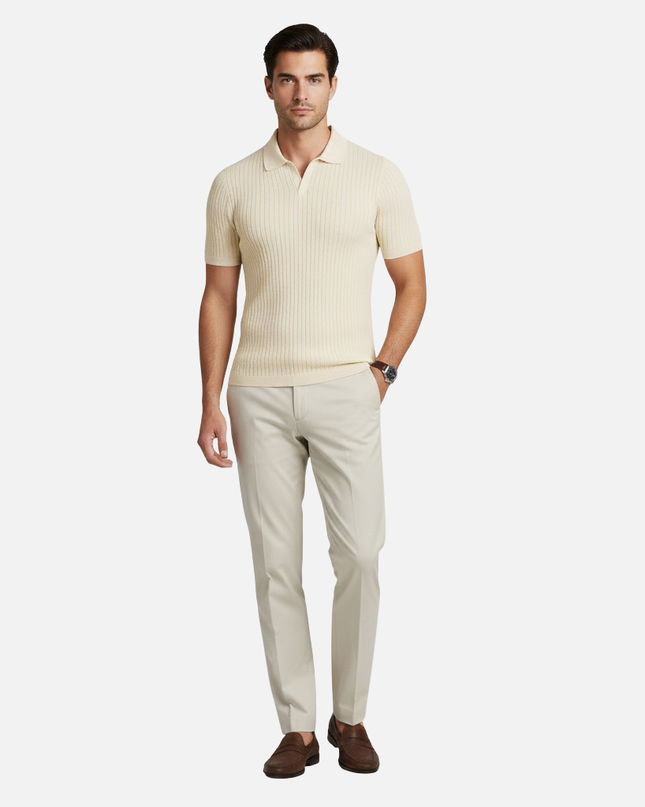 Felix | Slim Fit Ribbed Knit V-Neck Polo Shirt