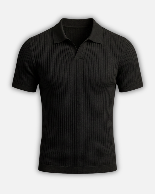 Felix | Slim Fit Ribbed Knit V-Neck Polo Shirt