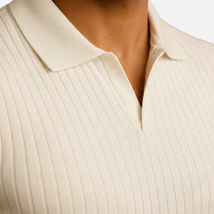 Felix | Slim Fit Ribbed Knit V-Neck Polo Shirt
