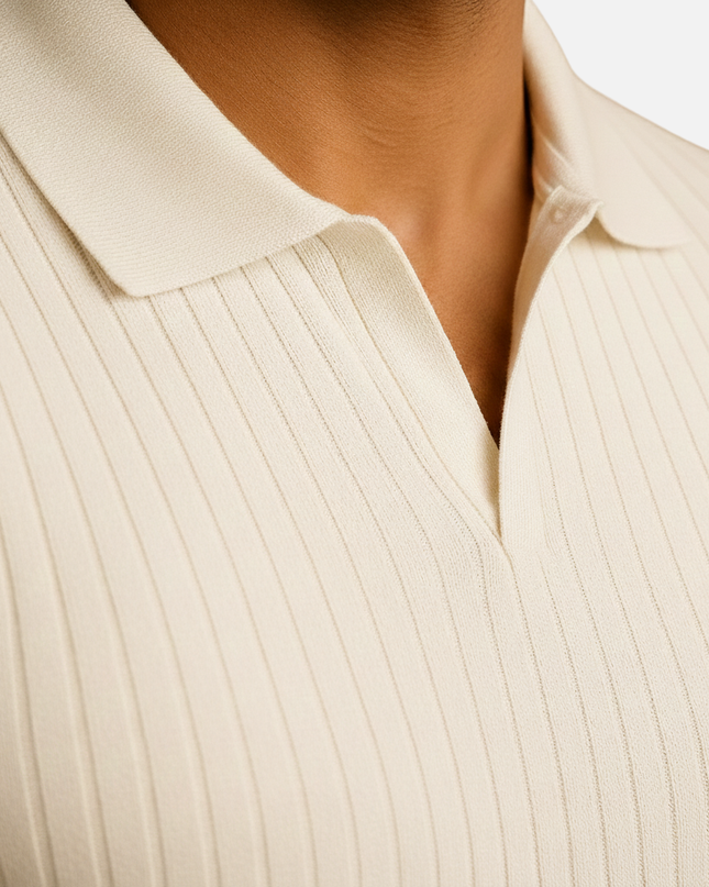 Felix | Slim Fit Ribbed Knit V-Neck Polo Shirt