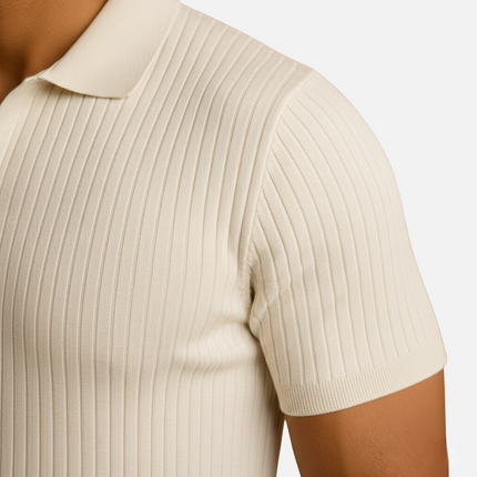 Felix | Slim Fit Ribbed Knit V-Neck Polo Shirt