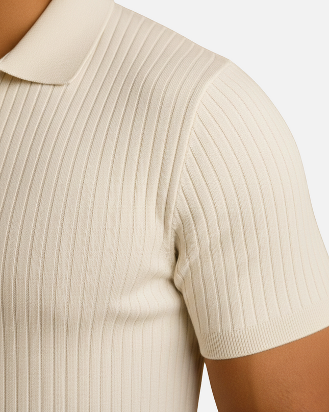 Felix | Slim Fit Ribbed Knit V-Neck Polo Shirt