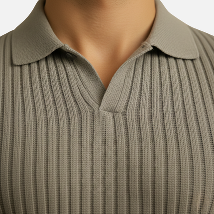 Felix | Slim Fit Ribbed Knit V-Neck Polo Shirt