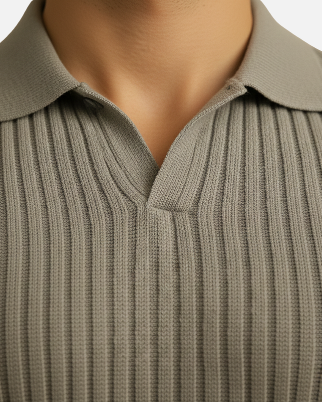 Felix | Slim Fit Ribbed Knit V-Neck Polo Shirt
