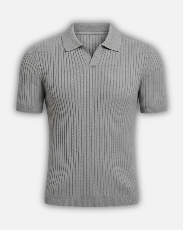 Felix | Slim Fit Ribbed Knit V-Neck Polo Shirt