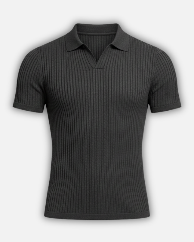 Felix | Slim Fit Ribbed Knit V-Neck Polo Shirt