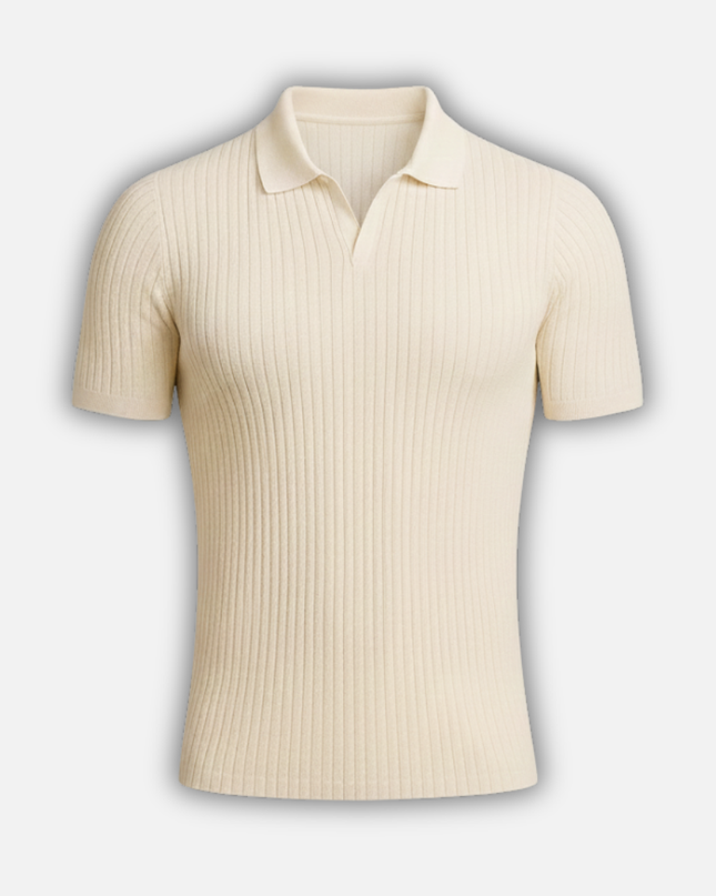Felix | Slim Fit Ribbed Knit V-Neck Polo Shirt