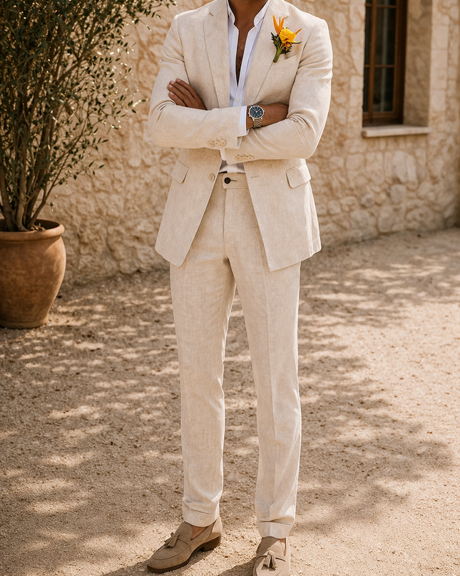 Hunter | Tailored Linen Blend 2 Piece Wedding Suit Set