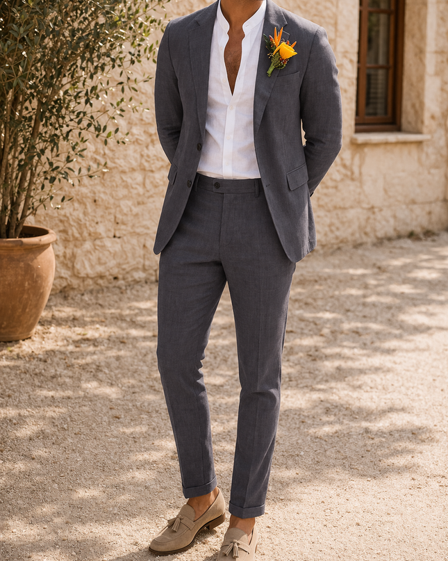 Hunter | Tailored Linen Blend 2 Piece Wedding Suit Set
