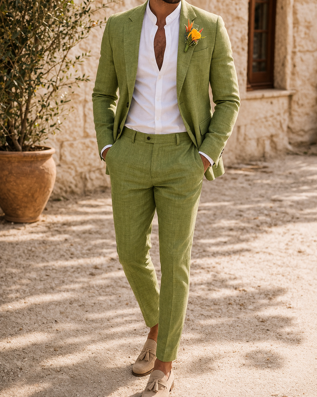 Hunter | Tailored Linen Blend 2 Piece Wedding Suit Set