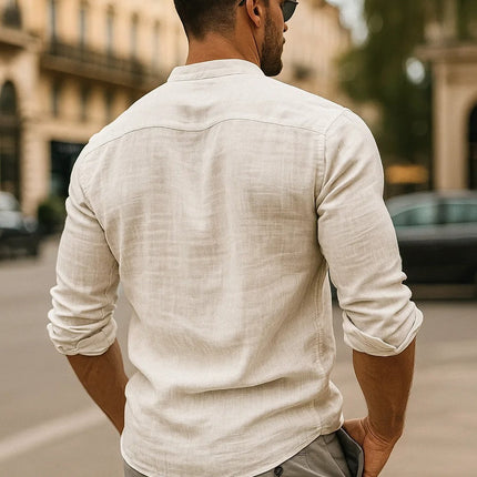 Jarle | Band Collar Linen Long Sleeve Shirt