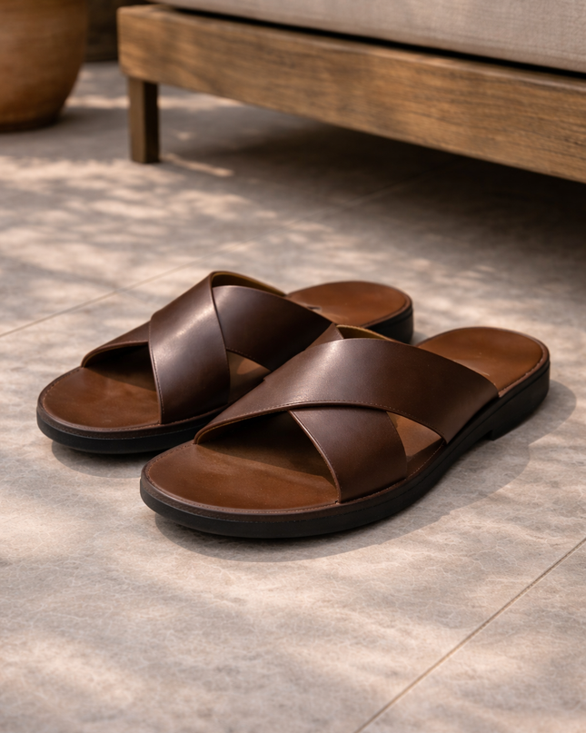 Lawrence | Cross Strap Slide Sandals for Men