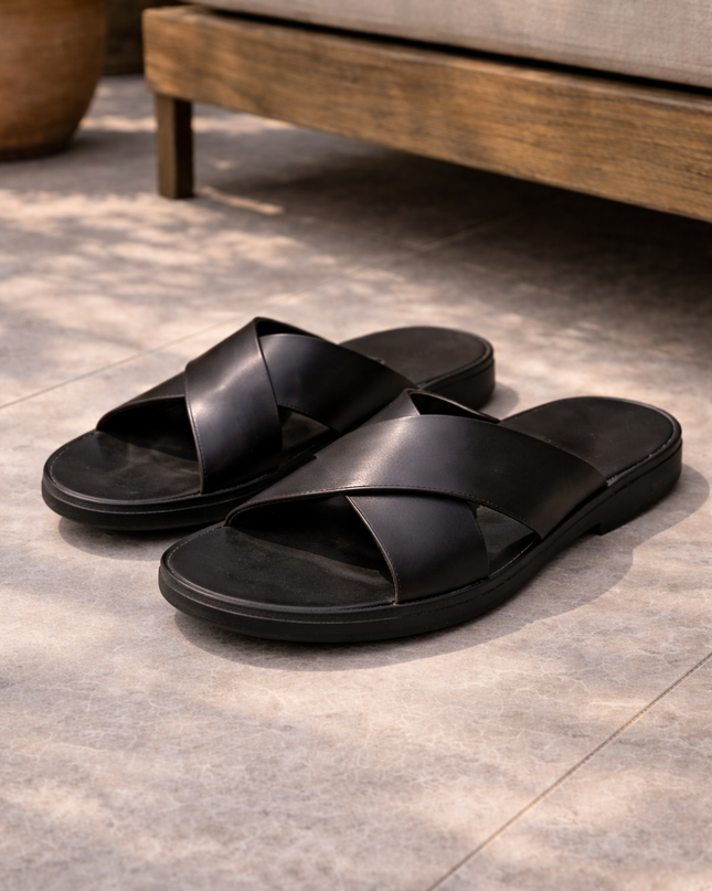 Lawrence | Cross Strap Slide Sandals for Men