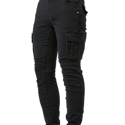 Luca | Denim Slim Fit Full-Length Cargo Jeans with Utility Side Pockets