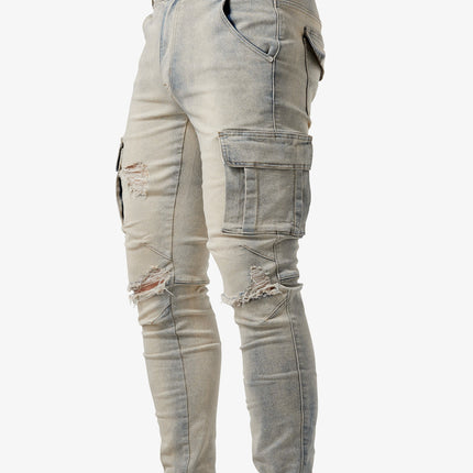 Luca | Denim Slim Fit Full-Length Cargo Jeans with Utility Side Pockets
