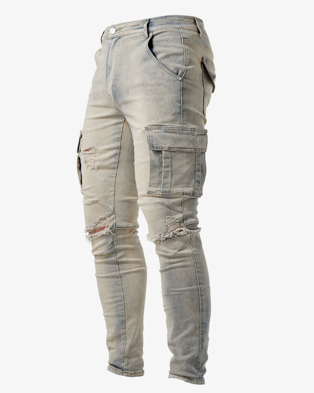 Luca | Denim Slim Fit Full-Length Cargo Jeans with Utility Side Pockets