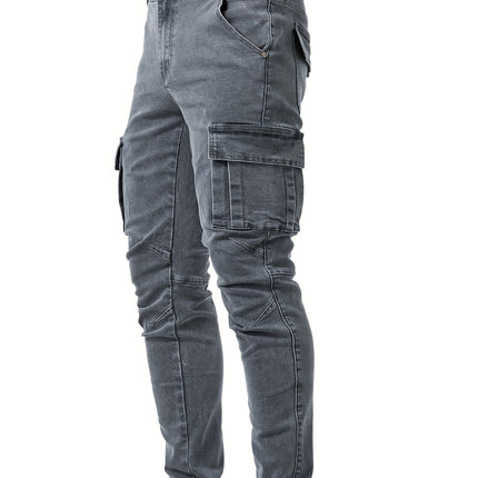 Luca | Denim Slim Fit Full-Length Cargo Jeans with Utility Side Pockets