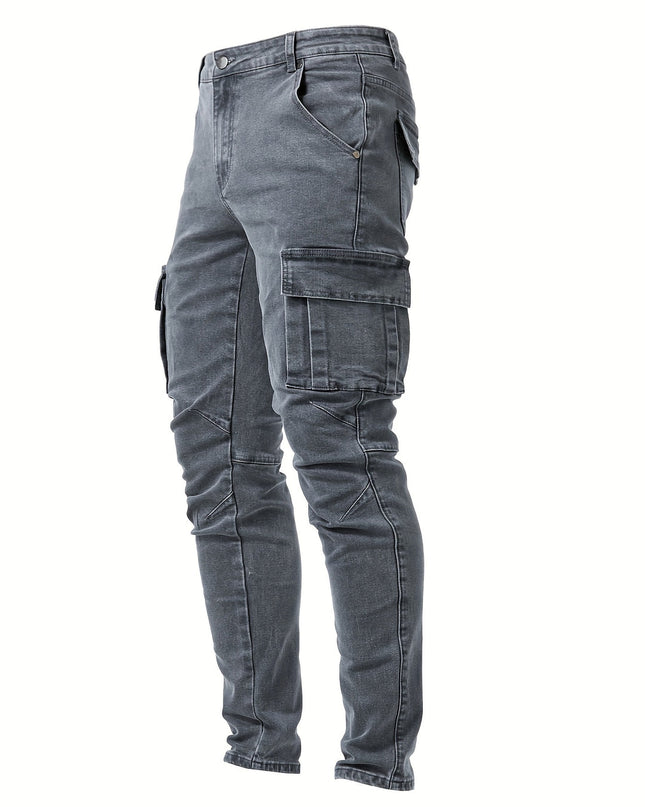 Luca | Denim Slim Fit Full-Length Cargo Jeans with Utility Side Pockets