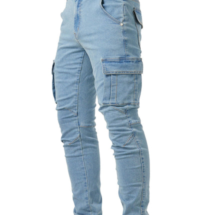 Luca | Denim Slim Fit Full-Length Cargo Jeans with Utility Side Pockets