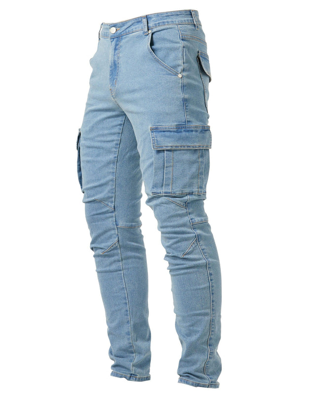 Luca | Denim Slim Fit Full-Length Cargo Jeans with Utility Side Pockets