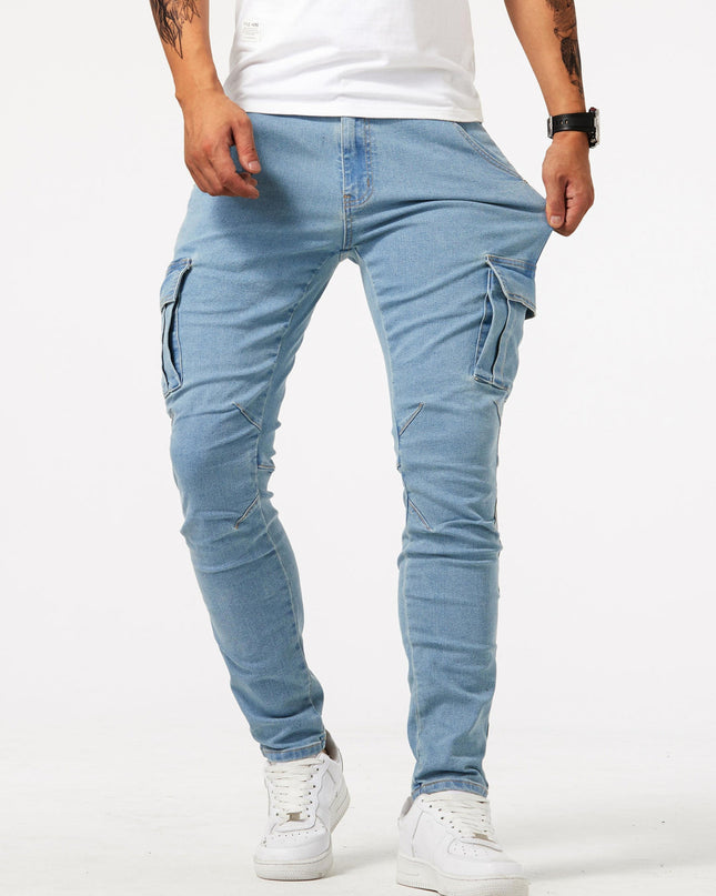 Luca | Denim Slim Fit Full-Length Cargo Jeans with Utility Side Pockets