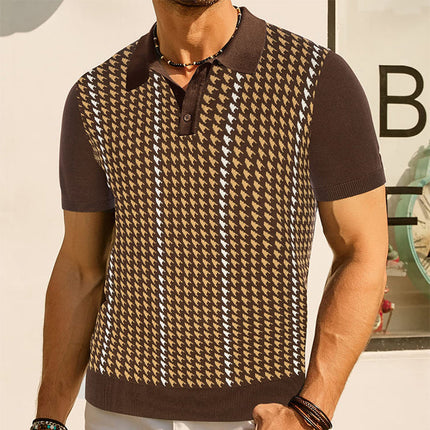 Men’s Patterned Short Sleeve Button Polo Shirt
