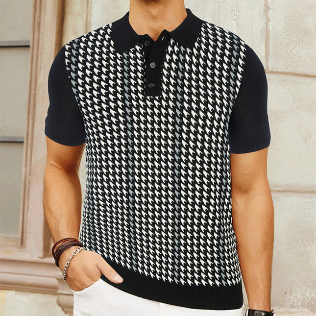 Men’s Patterned Short Sleeve Button Polo Shirt