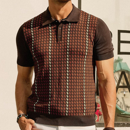 Men’s Patterned Short Sleeve Button Polo Shirt