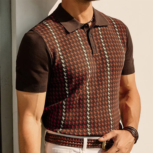Men’s Patterned Short Sleeve Button Polo Shirt