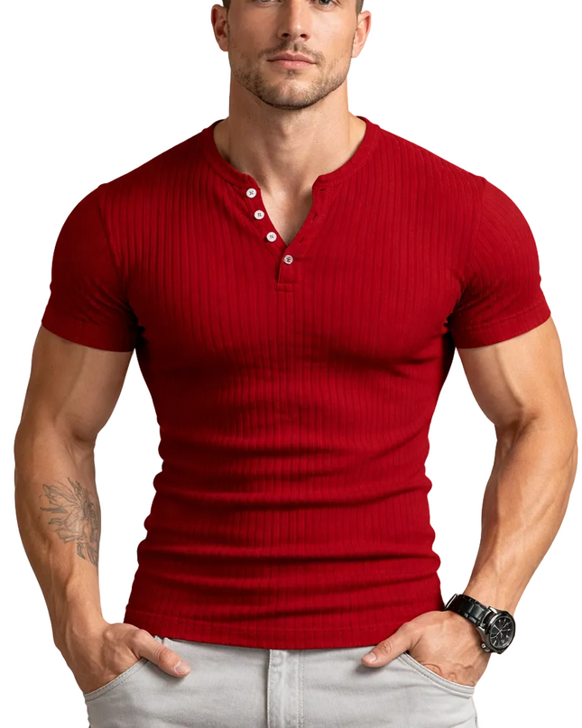 Men’s Ribbed Henley T-Shirt