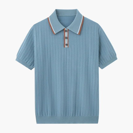 Men’s Ribbed Short Sleeve Zip Polo Shirt