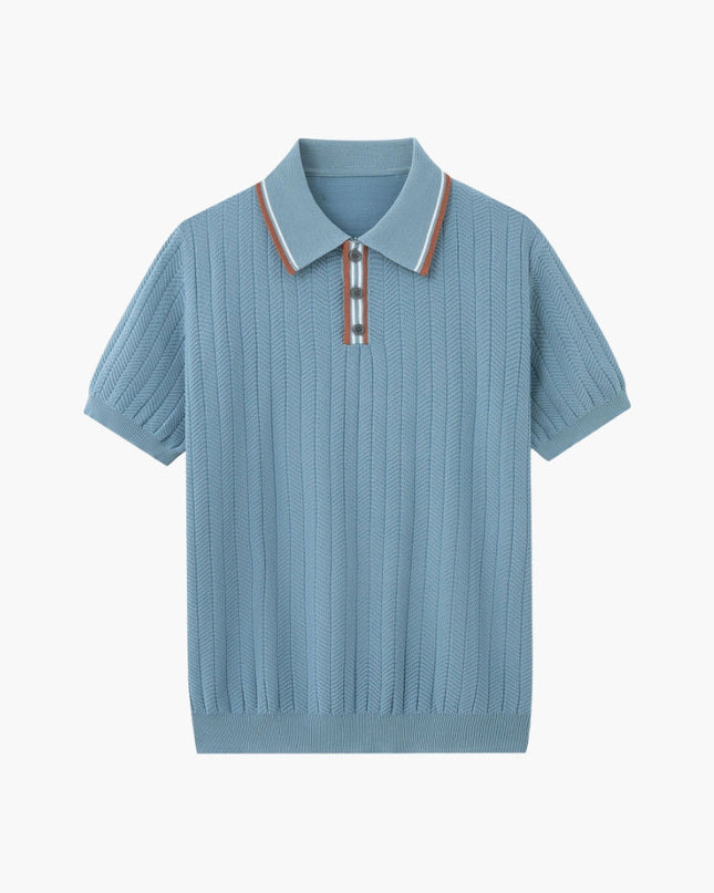 Men’s Ribbed Short Sleeve Zip Polo Shirt
