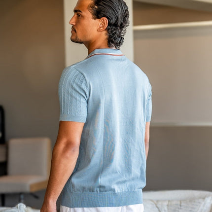 Men’s Ribbed Short Sleeve Zip Polo Shirt