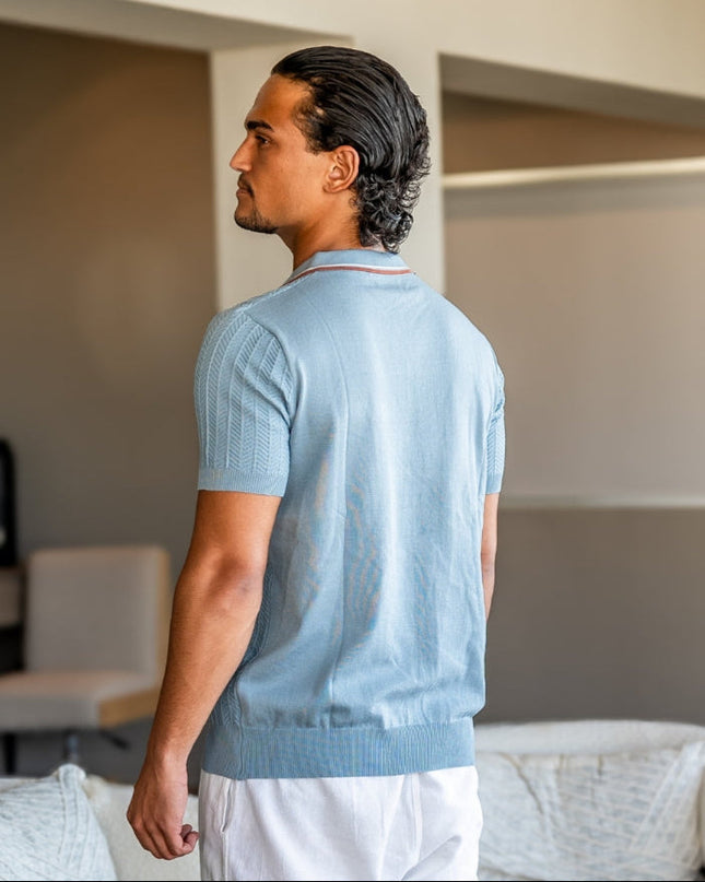 Men’s Ribbed Short Sleeve Zip Polo Shirt