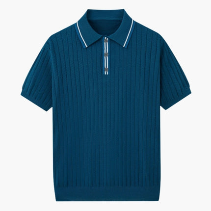 Men’s Ribbed Short Sleeve Zip Polo Shirt