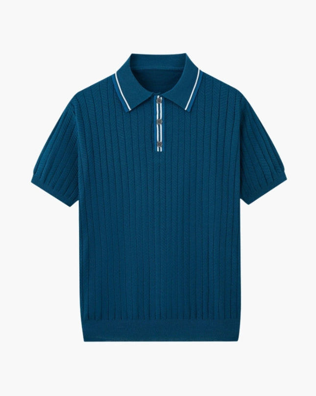 Men’s Ribbed Short Sleeve Zip Polo Shirt
