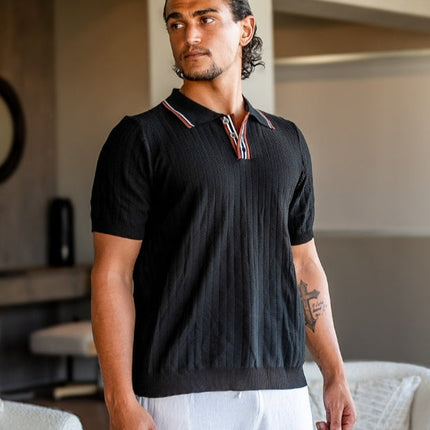 Men’s Ribbed Short Sleeve Zip Polo Shirt