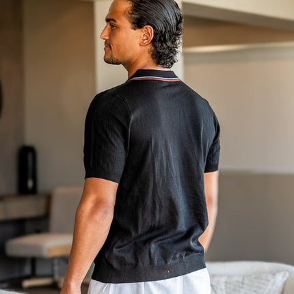 Men’s Ribbed Short Sleeve Zip Polo Shirt