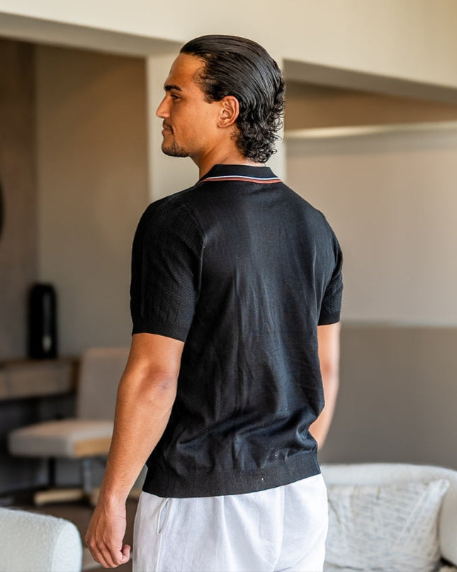 Men’s Ribbed Short Sleeve Zip Polo Shirt